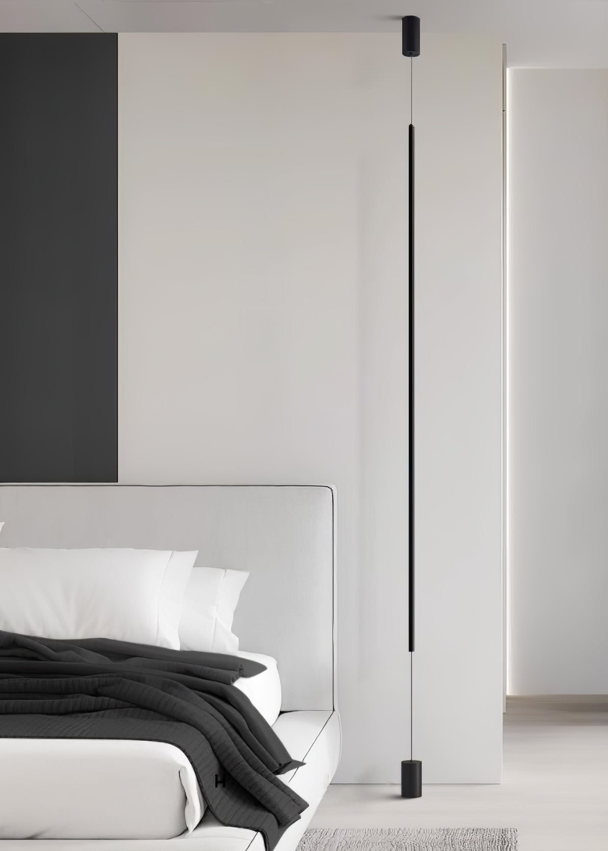 Modern Minimalist Black Slim Vertical LED Pendant Lamp for Contemporary Interiors