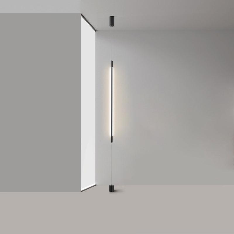 Modern Minimalist Black Slim Vertical LED Pendant Lamp for Contemporary Interiors