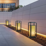 Modern Minimalist Black Solar LED Landscape Lantern with Striped Design Outdoor Path Light
