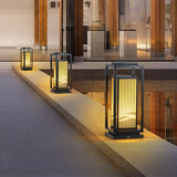 Modern Minimalist Black Solar LED Landscape Lantern with Striped Design Outdoor Path Light