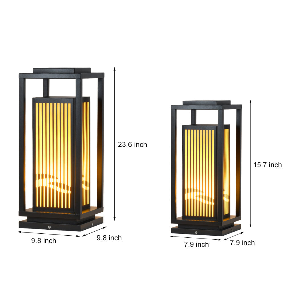 Modern Minimalist Black Solar LED Landscape Lantern with Striped Design Outdoor Path Light
