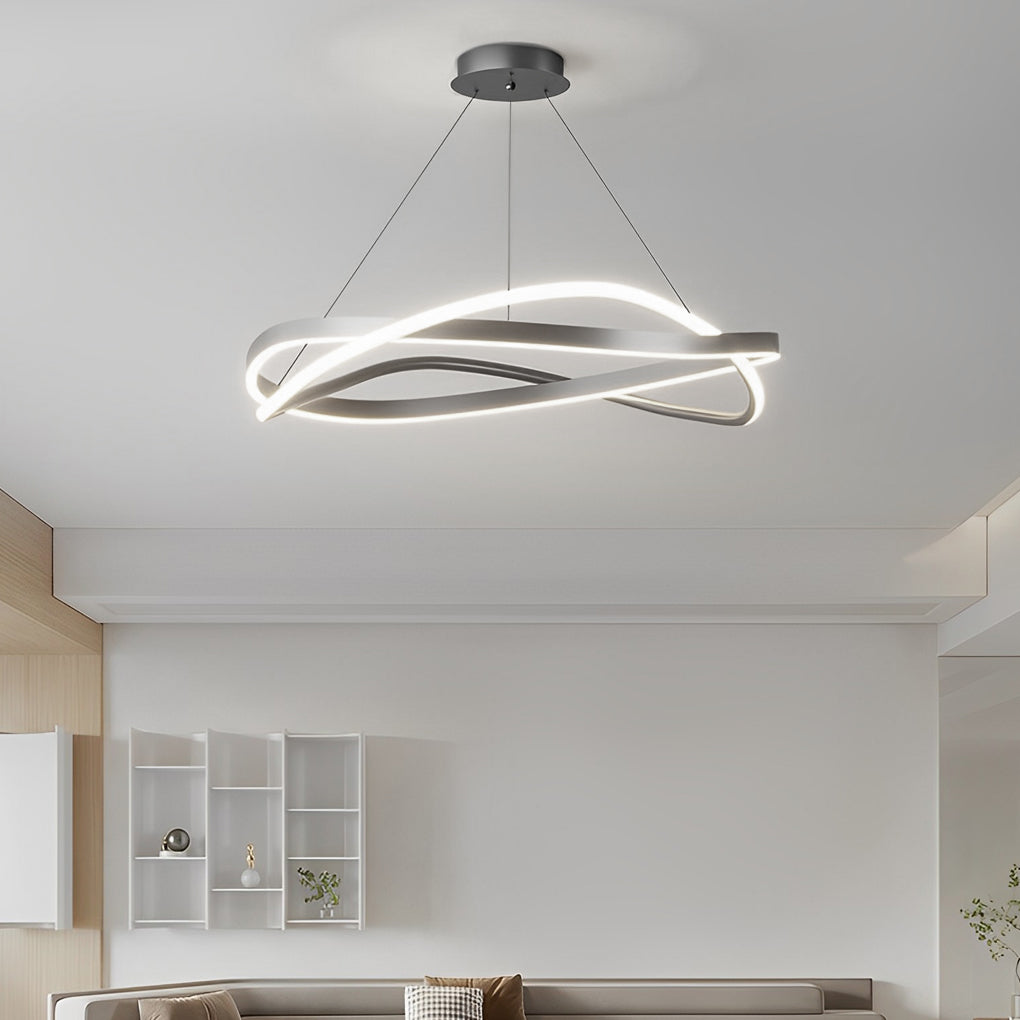 Modern Minimalist Circular Wave Ring LED Chandelier with Three Step Dimming Nordic Style Pendant Lighting