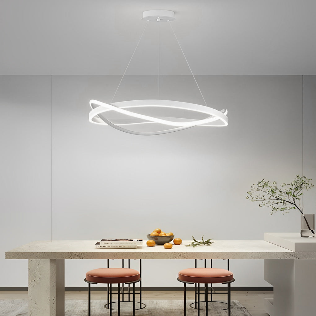 Modern Minimalist Circular Wave Ring LED Chandelier with Three Step Dimming Nordic Style Pendant Lighting