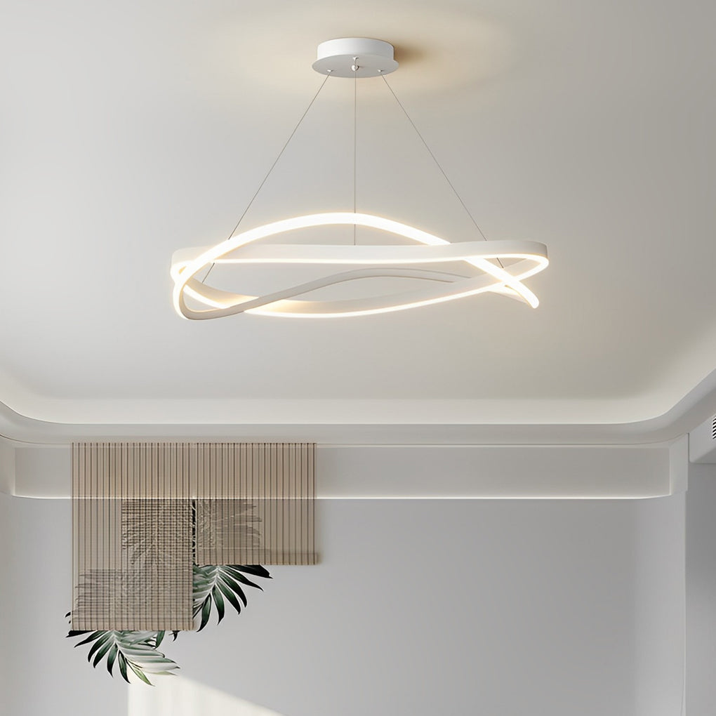 Modern Minimalist Circular Wave Ring LED Chandelier with Three Step Dimming Nordic Style Pendant Lighting