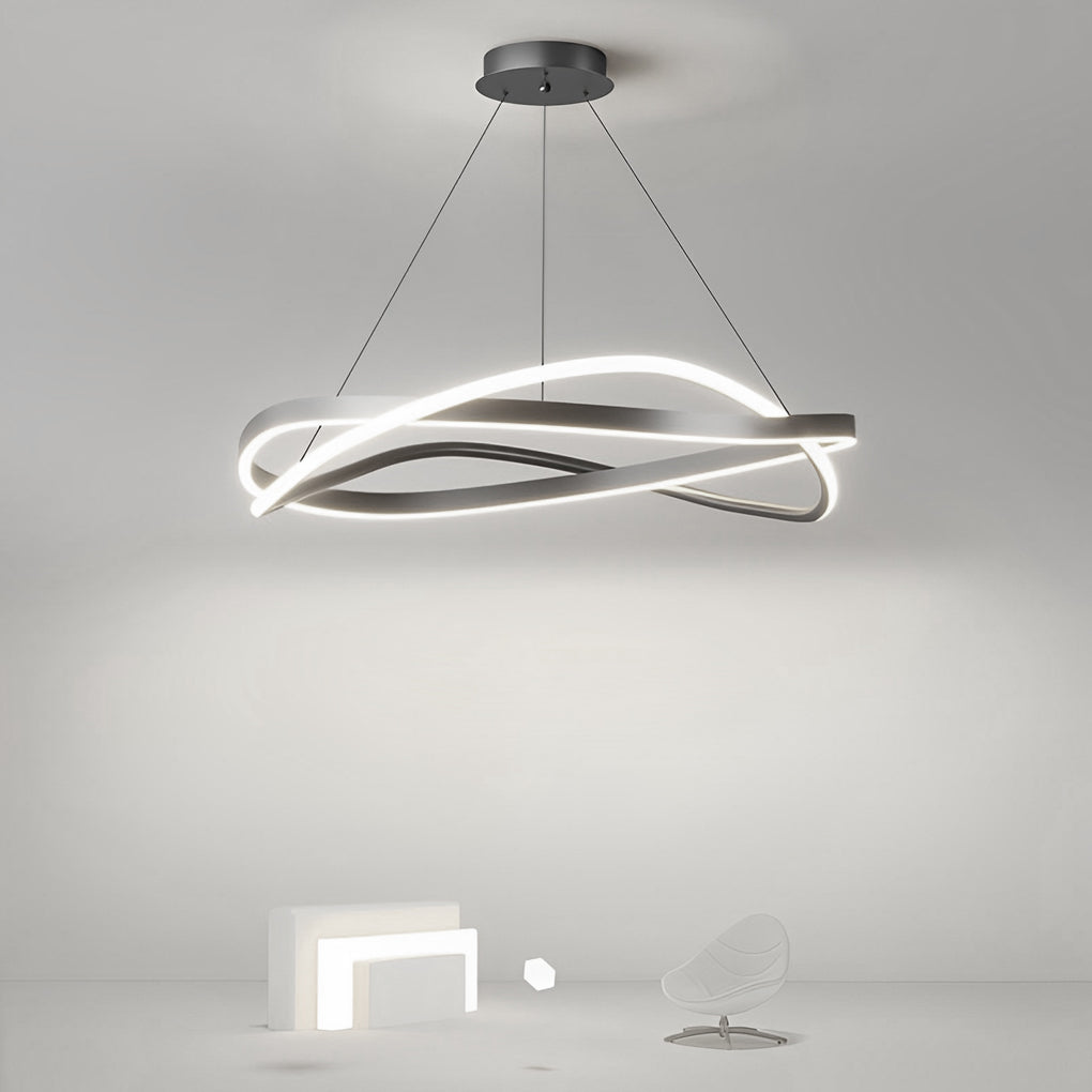Modern Minimalist Circular Wave Ring LED Chandelier with Three Step Dimming Nordic Style Pendant Lighting