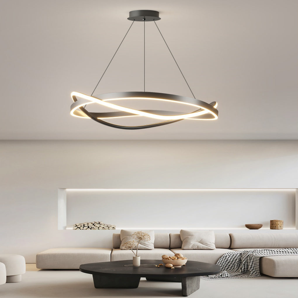 Modern Minimalist Circular Wave Ring LED Chandelier with Three Step Dimming Nordic Style Pendant Lighting
