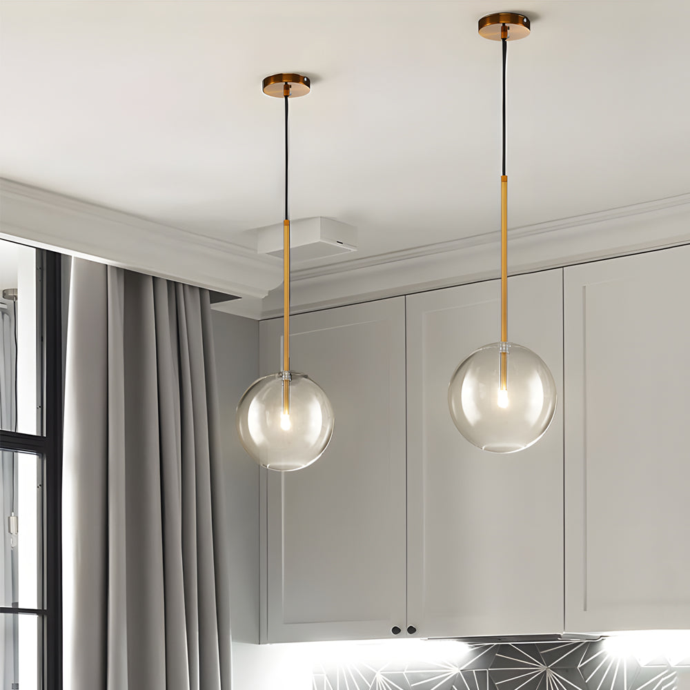 Modern Minimalist Clear Glass Globe Pendant Light with Iron Hardware for Dining Room