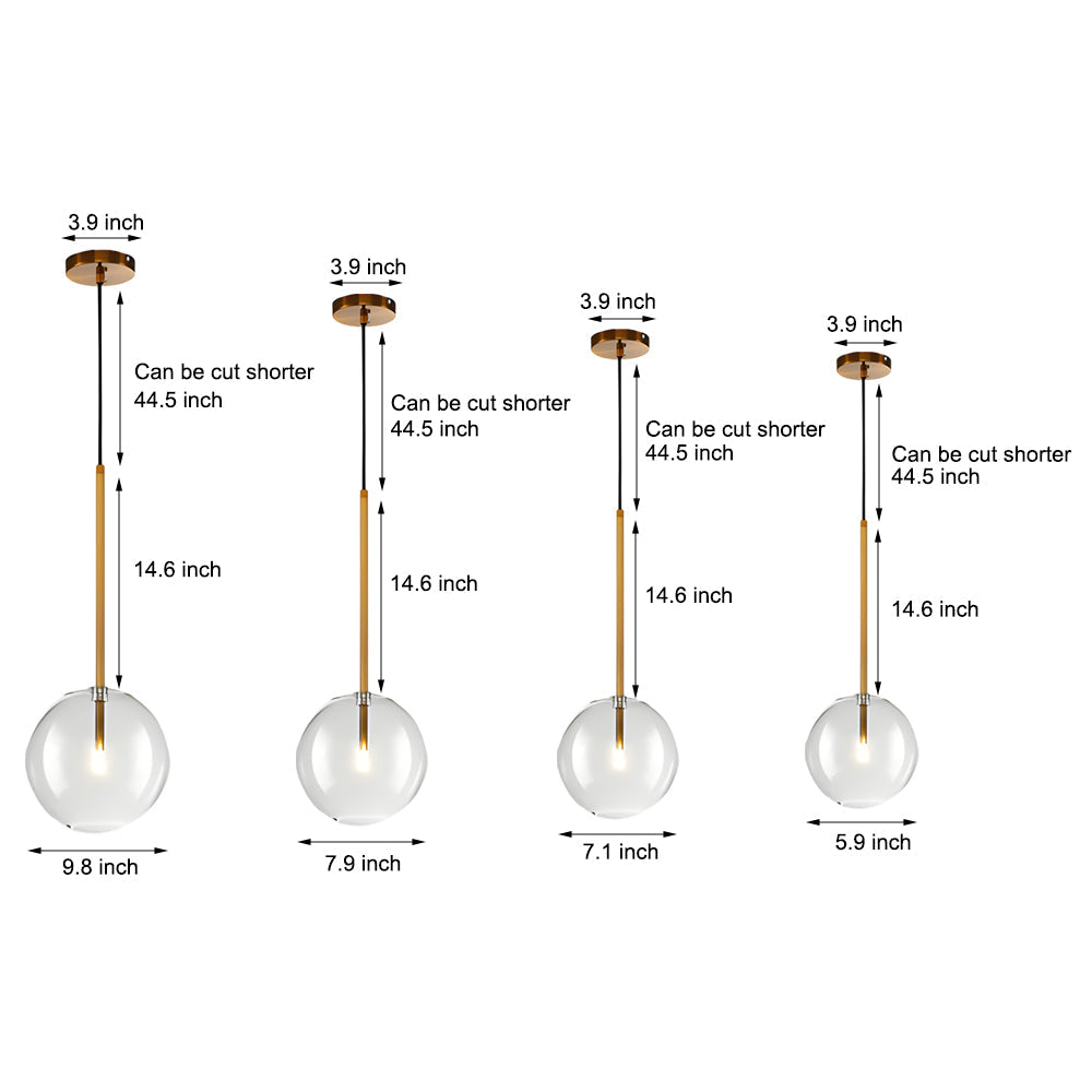 Modern Minimalist Clear Glass Globe Pendant Light with Iron Hardware for Dining Room