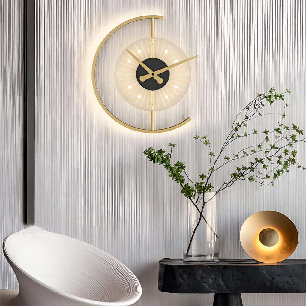Modern Minimalist Clock Design LED Wall Lamp Warm White Indoor Sconce Lighting for Bedroom and Living Room