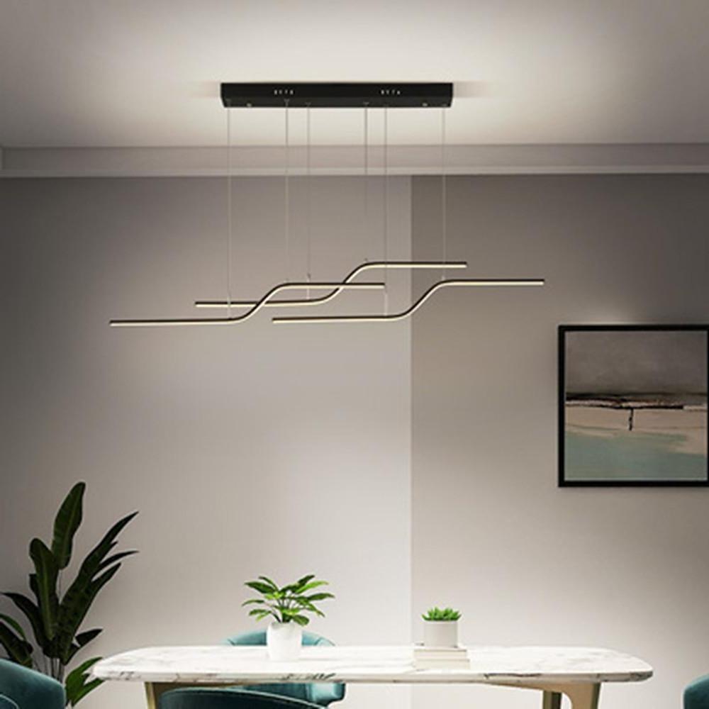 Modern Minimalist Curved Wave LED Pendant Light Linear Dining Room Island Chandelier Lighting