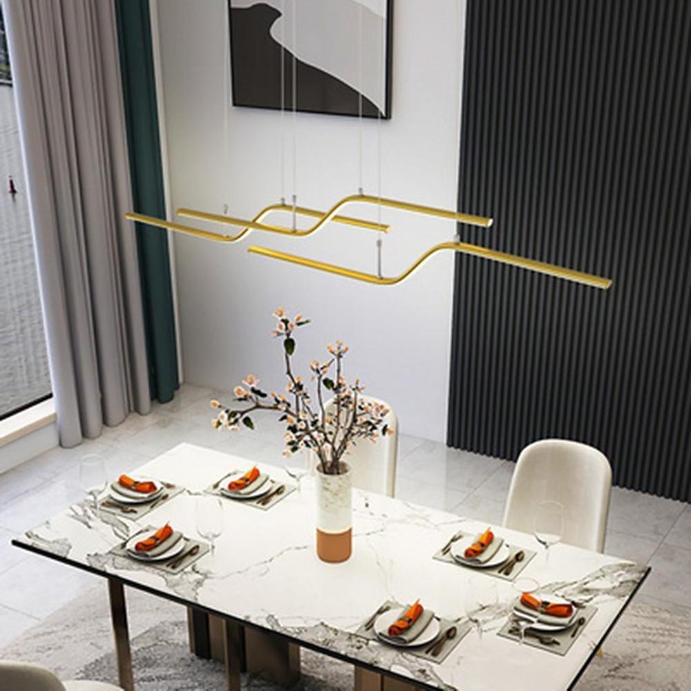 Modern Minimalist Curved Wave LED Pendant Light Linear Dining Room Island Chandelier Lighting