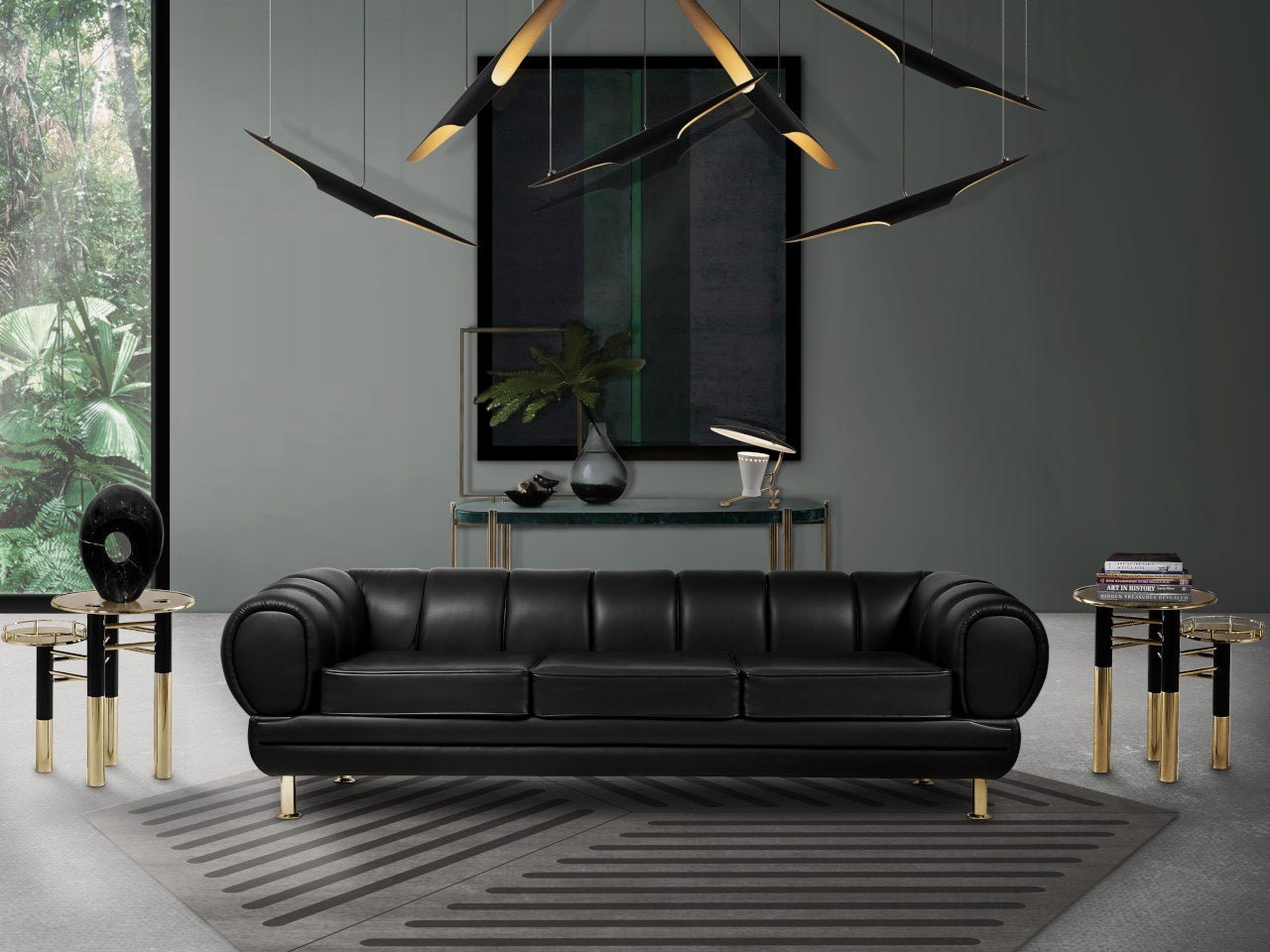 Modern Minimalist Cylindrical Pipe Pendant Light in Matte Black and Gold Finish