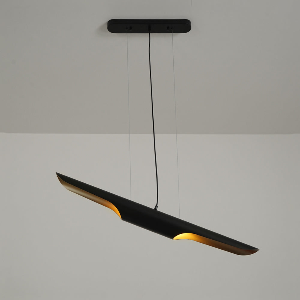 Modern Minimalist Cylindrical Pipe Pendant Light in Matte Black and Gold Finish