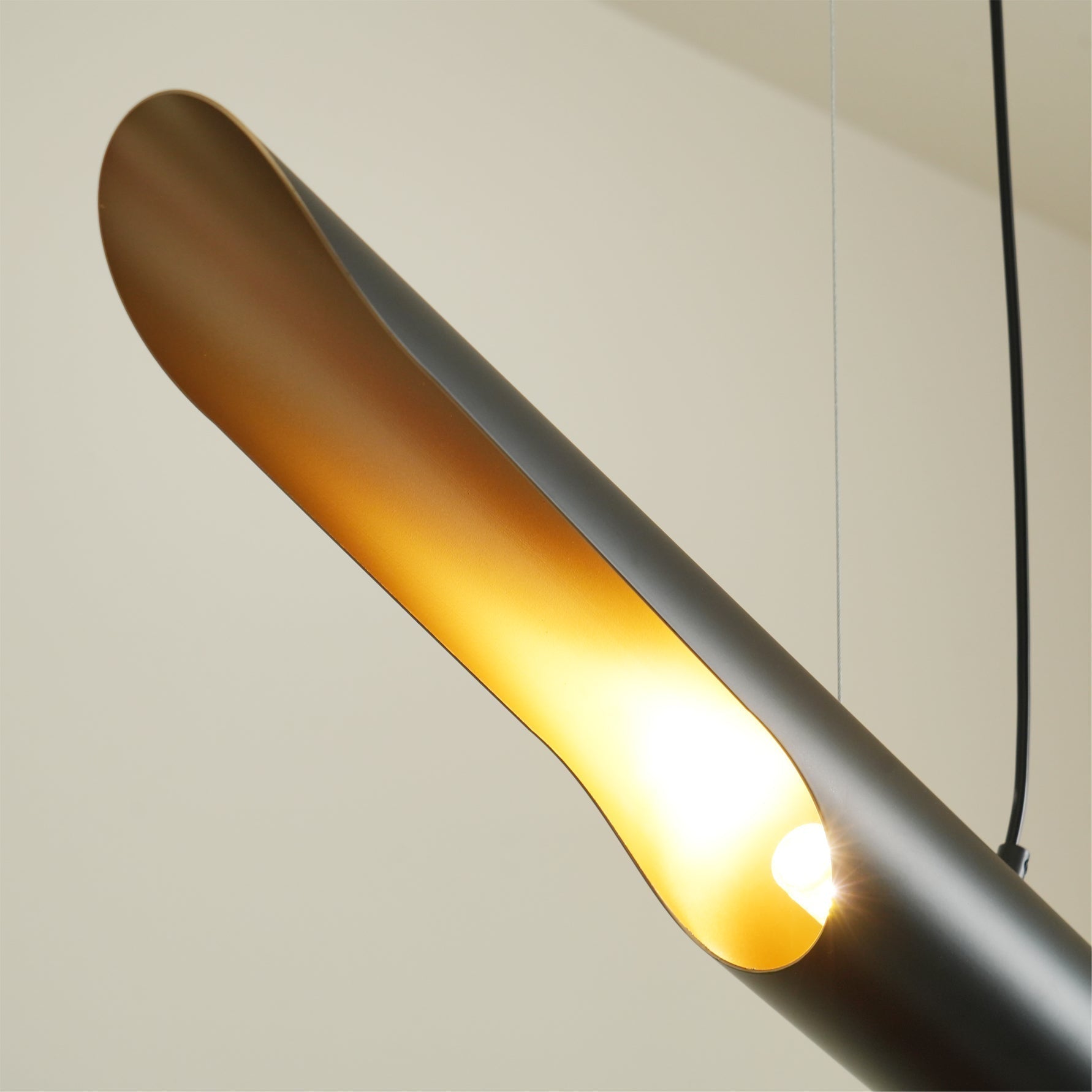 Modern Minimalist Cylindrical Pipe Pendant Light in Matte Black and Gold Finish