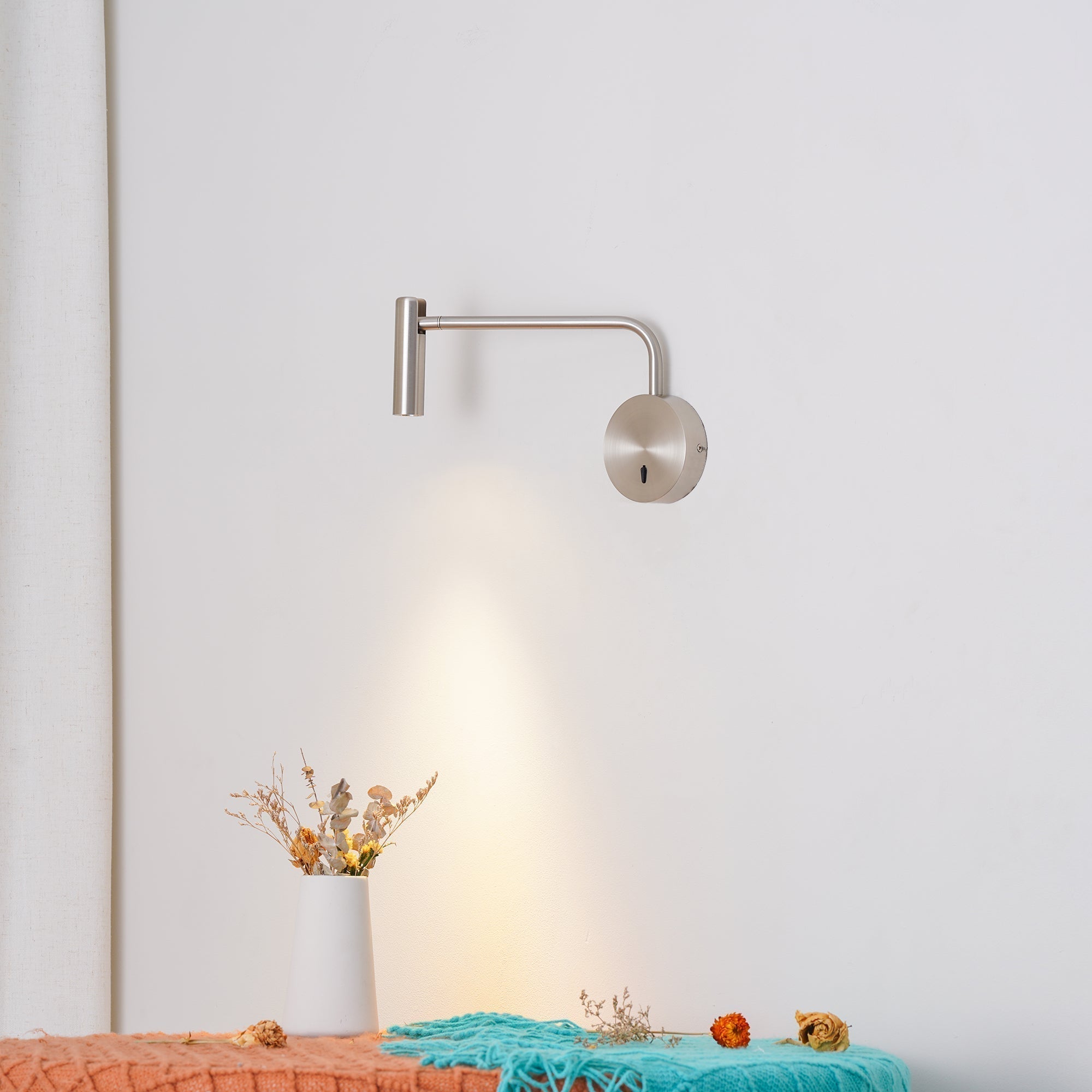 Modern Minimalist Disc LED Wall Sconce Set with Adjustable Pivoting Arm for Bedside Reading