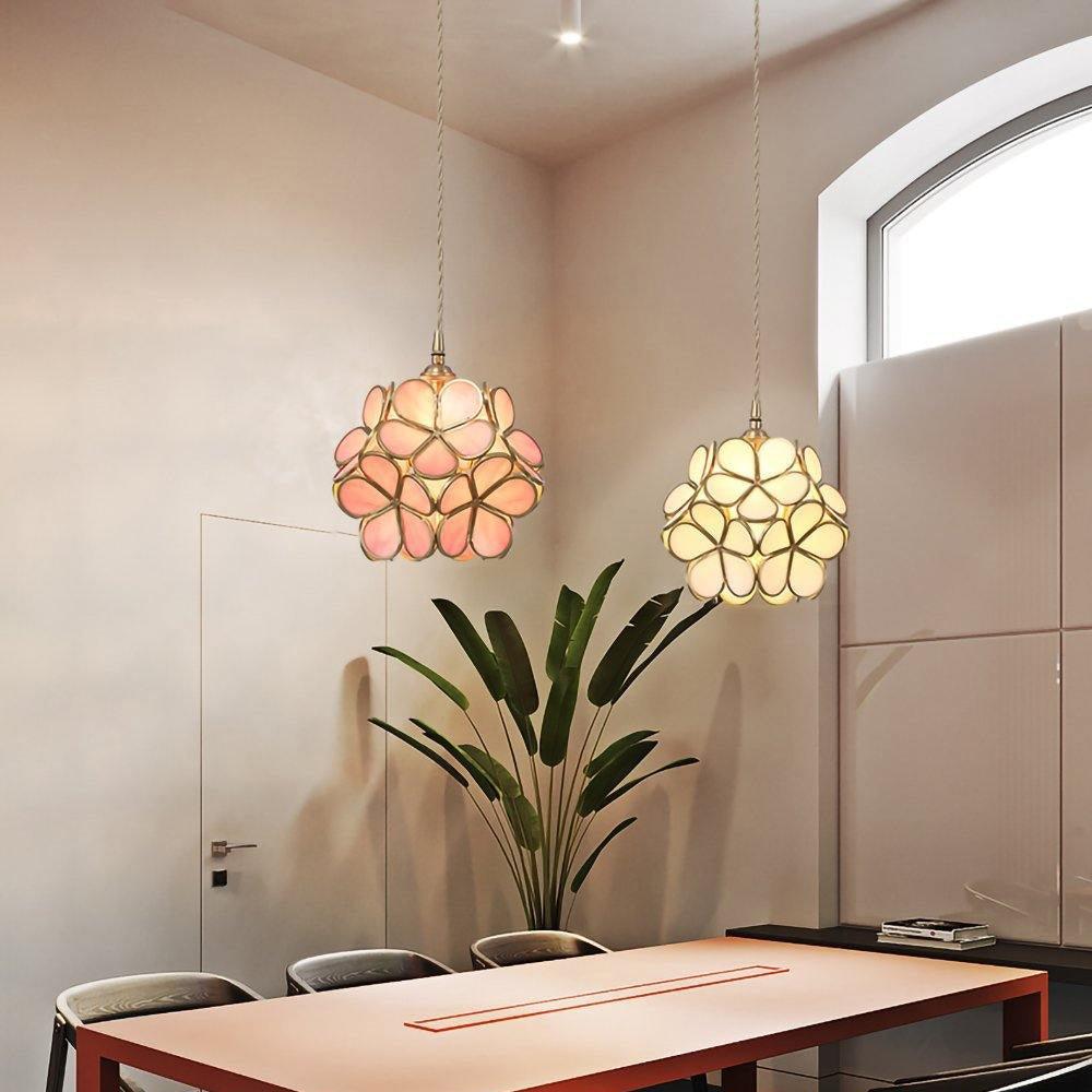 Modern Minimalist Glass Petal Pendant Lamp Brass Hanging Fixture for Kitchen Island