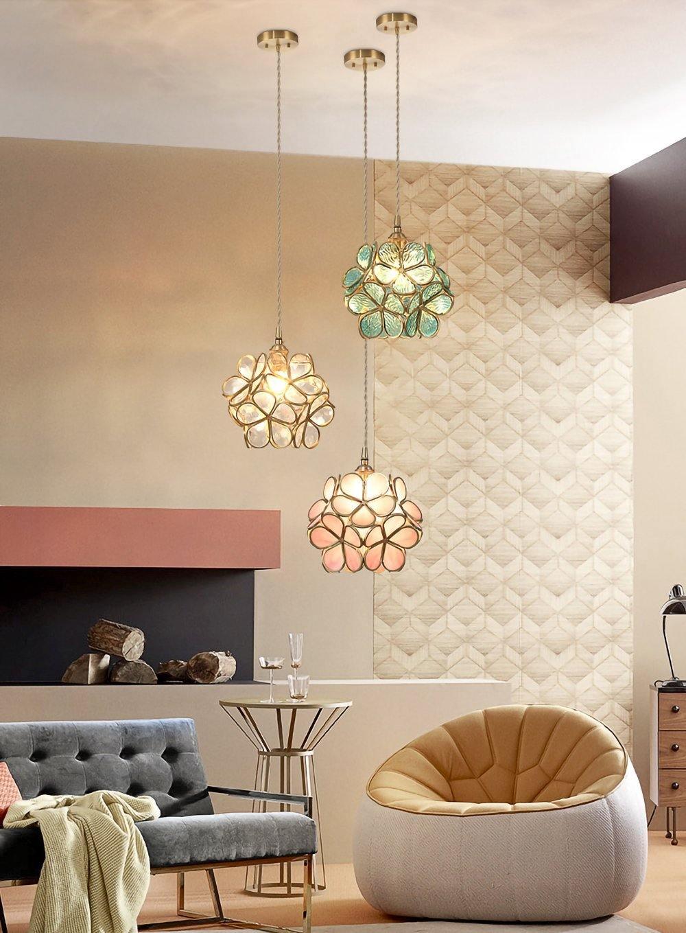 Modern Minimalist Glass Petal Pendant Lamp Brass Hanging Fixture for Kitchen Island