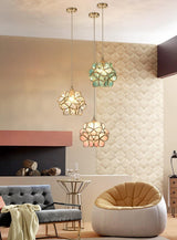 Modern Minimalist Glass Petal Pendant Lamp Brass Hanging Fixture for Kitchen Island