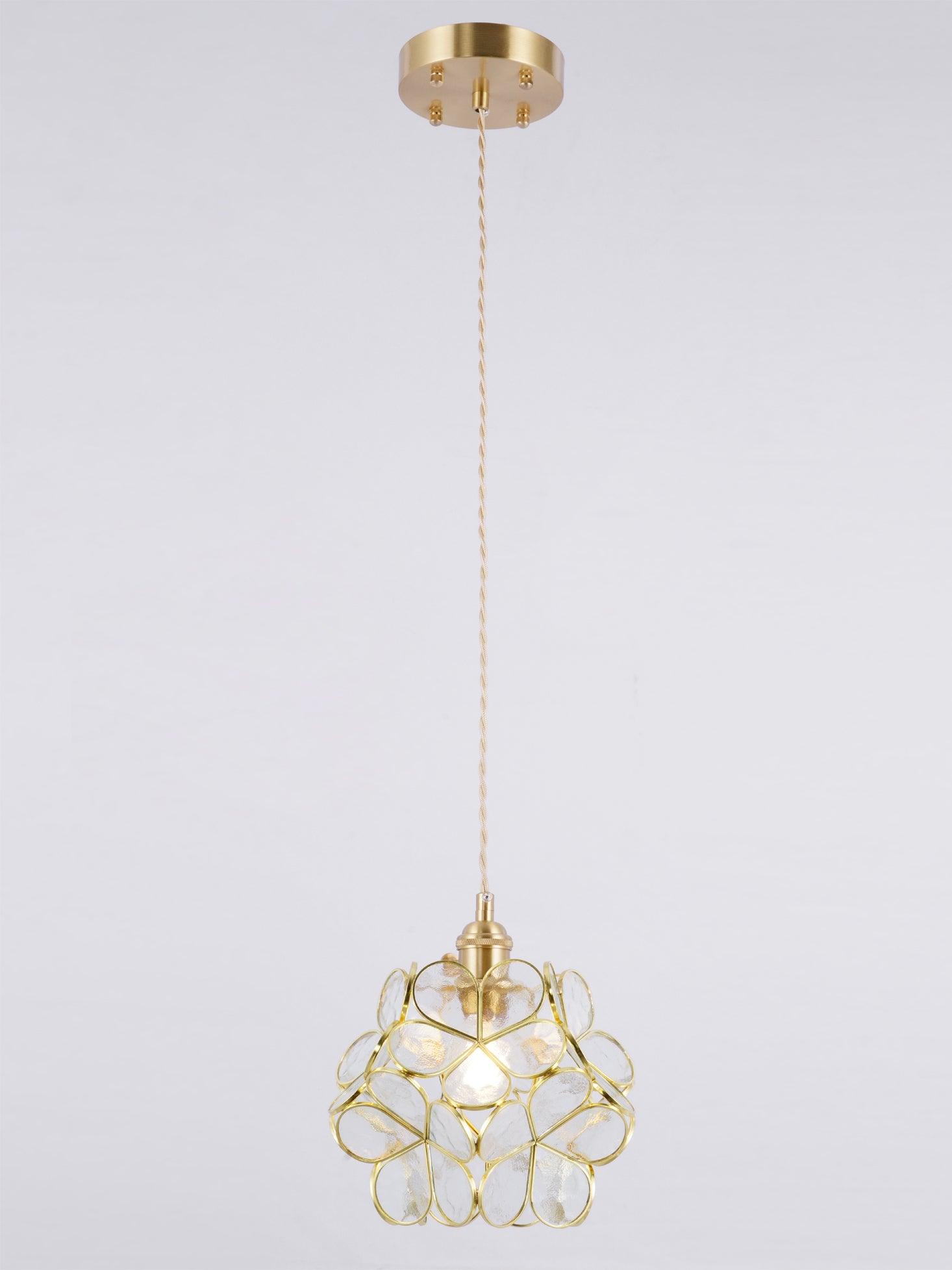 Modern Minimalist Glass Petal Pendant Lamp Brass Hanging Fixture for Kitchen Island