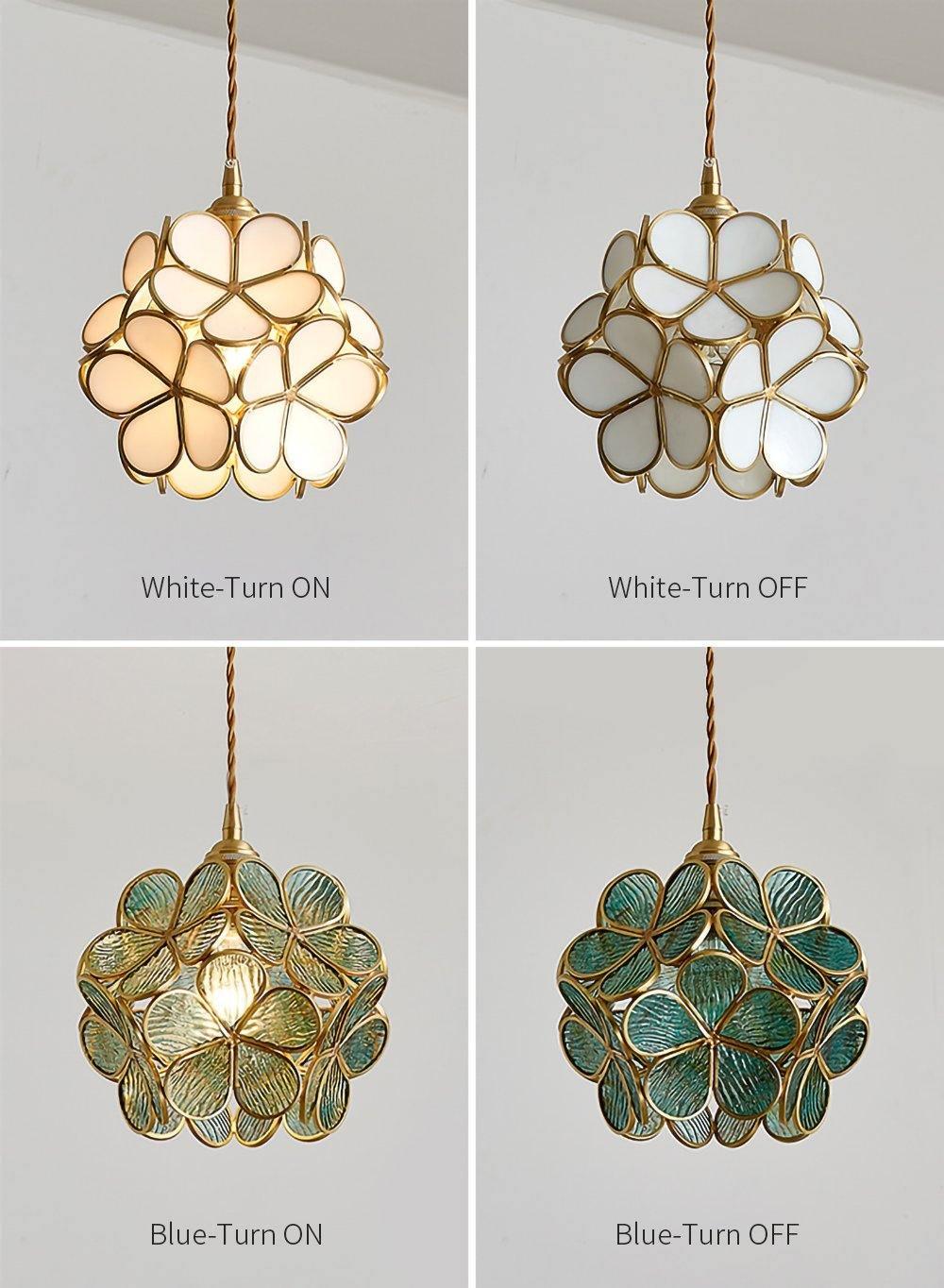 Modern Minimalist Glass Petal Pendant Lamp Brass Hanging Fixture for Kitchen Island