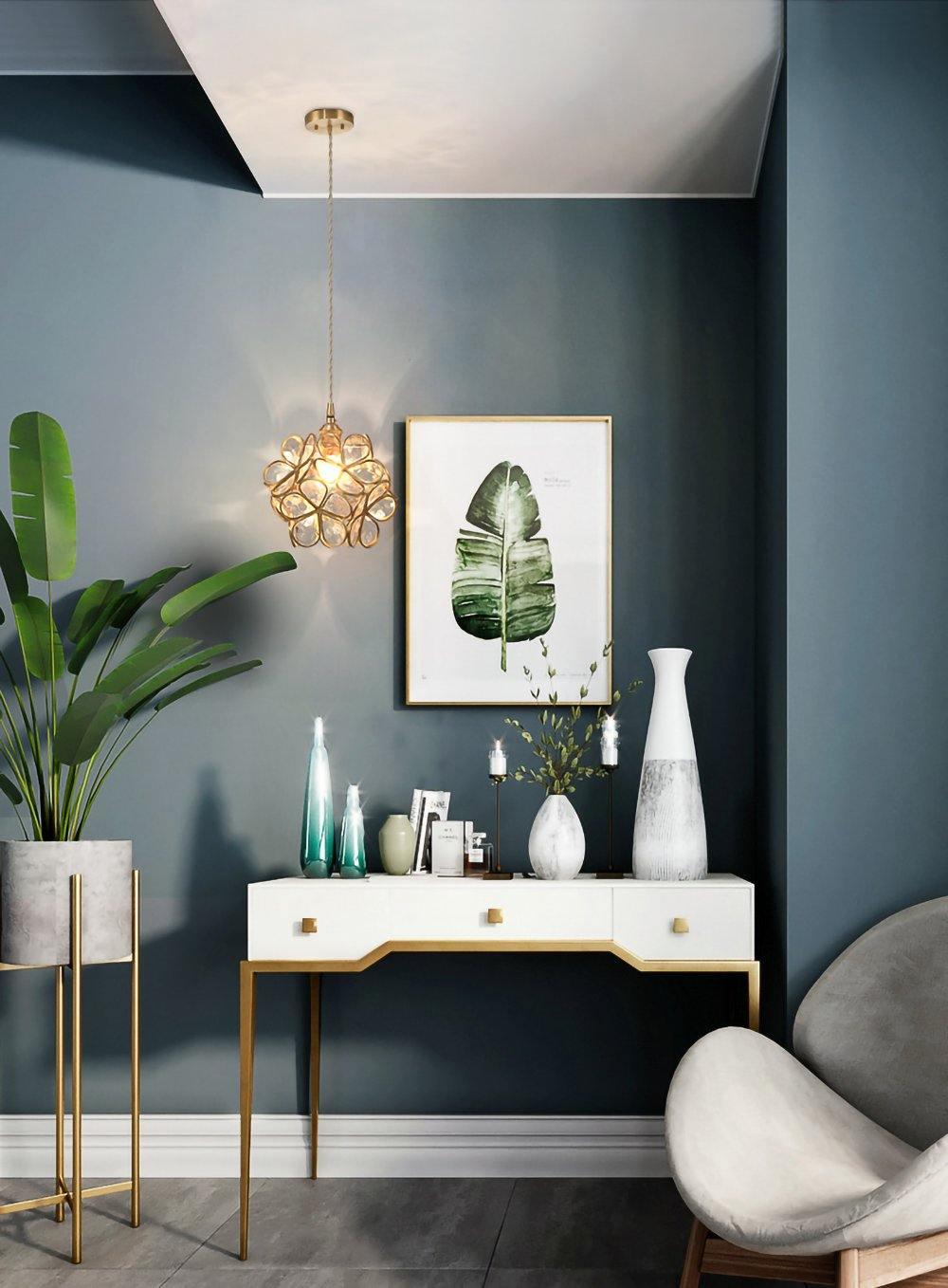 Modern Minimalist Glass Petal Pendant Lamp Brass Hanging Fixture for Kitchen Island