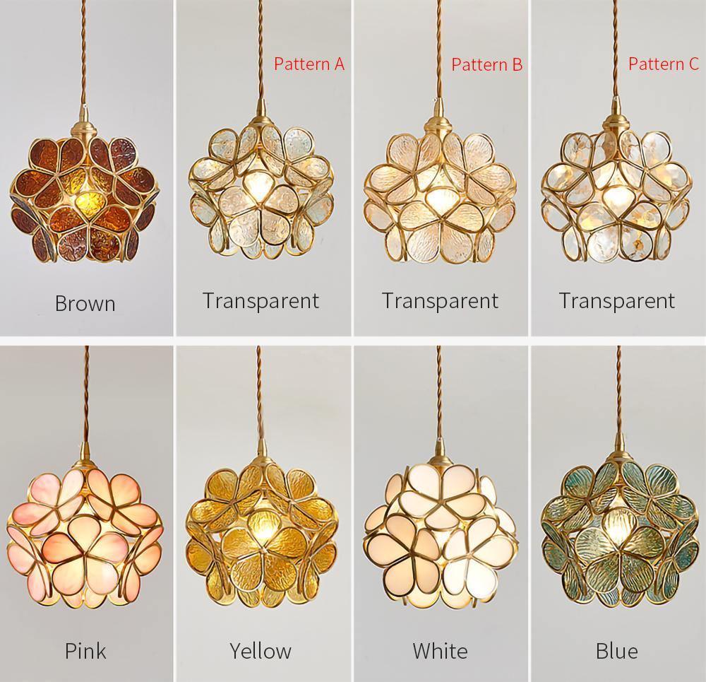 Modern Minimalist Glass Petal Pendant Lamp Brass Hanging Fixture for Kitchen Island