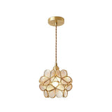Modern Minimalist Glass Petal Pendant Lamp Brass Hanging Fixture for Kitchen Island