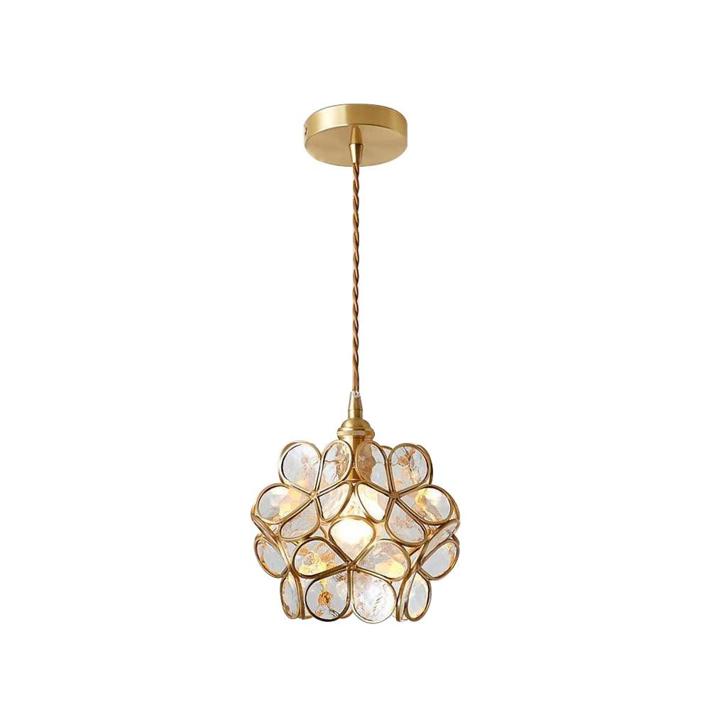 Modern Minimalist Glass Petal Pendant Lamp Brass Hanging Fixture for Kitchen Island