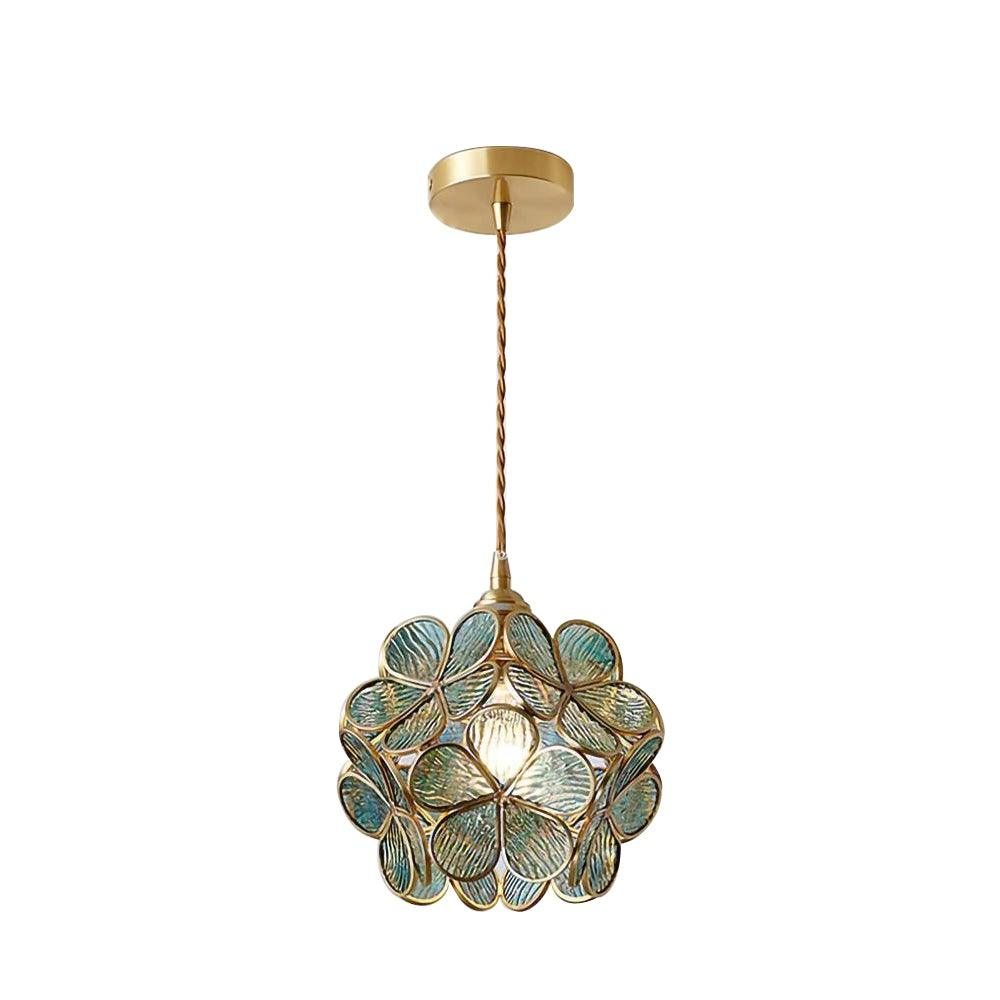 Modern Minimalist Glass Petal Pendant Lamp Brass Hanging Fixture for Kitchen Island