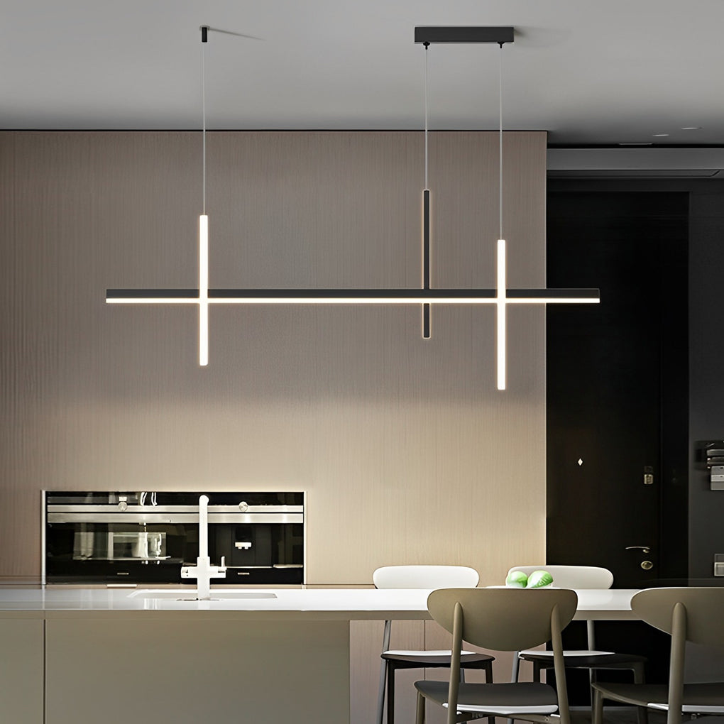 Modern Minimalist LED Linear Pendant Light Dimmable Long Strip Chandelier for Dining Room