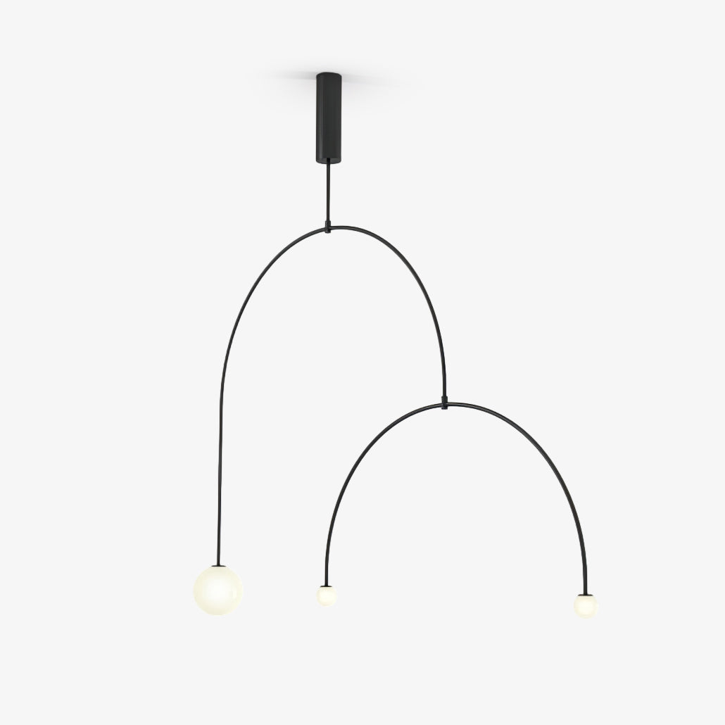 Modern Minimalist Linear Mobile Chandelier with Opal Glass Globes and Black Finish