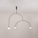 Modern Minimalist Linear Mobile Chandelier with Opal Glass Globes and Black Finish