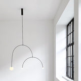 Modern Minimalist Linear Mobile Chandelier with Opal Glass Globes and Black Finish