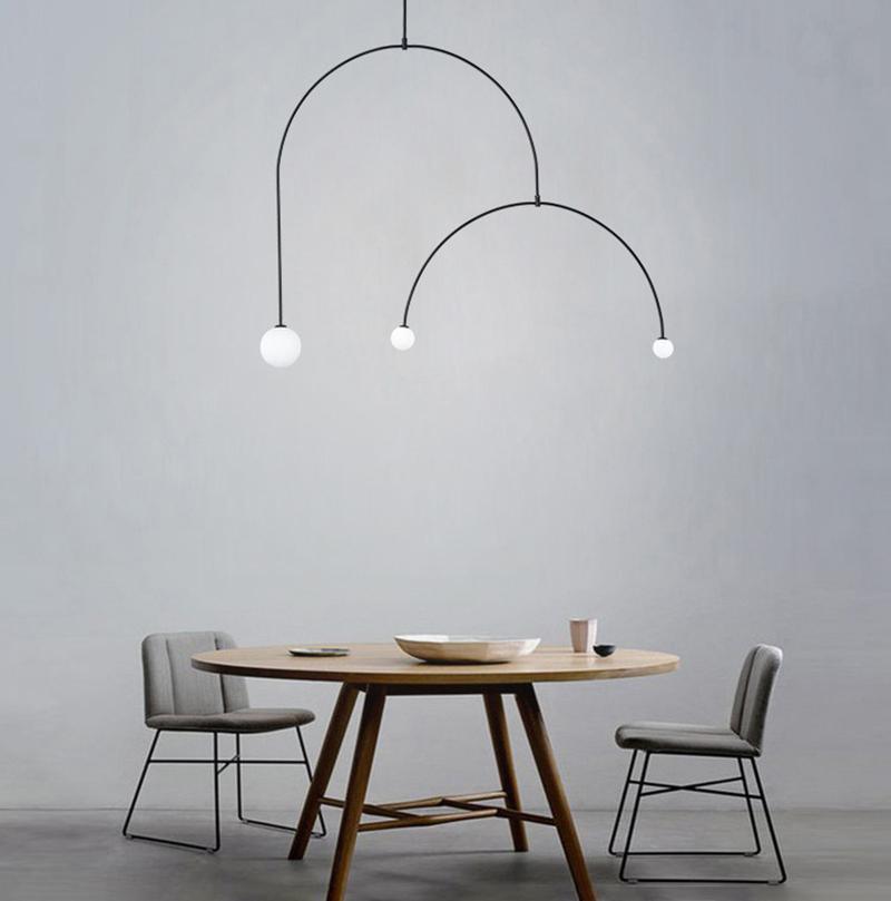 Modern Minimalist Linear Mobile Chandelier with Opal Glass Globes and Black Finish