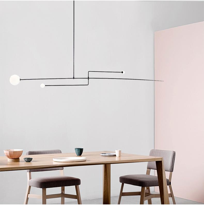 Modern Minimalist Linear Mobile Chandelier with Opal Glass Globes and Black Finish
