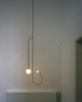 Modern Minimalist Linear Mobile Chandelier with Opal Glass Globes and Black Finish
