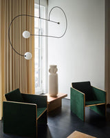 Modern Minimalist Linear Mobile Chandelier with Opal Glass Globes and Black Finish