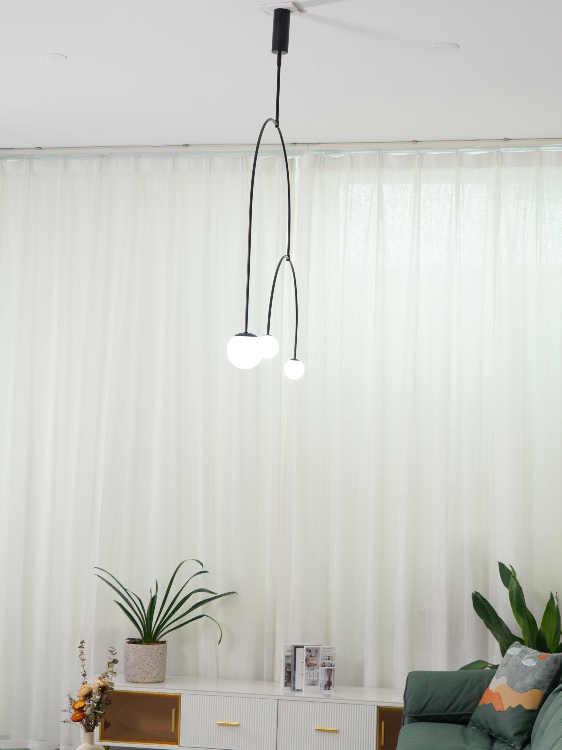 Modern Minimalist Linear Mobile Chandelier with Opal Glass Globes and Black Finish