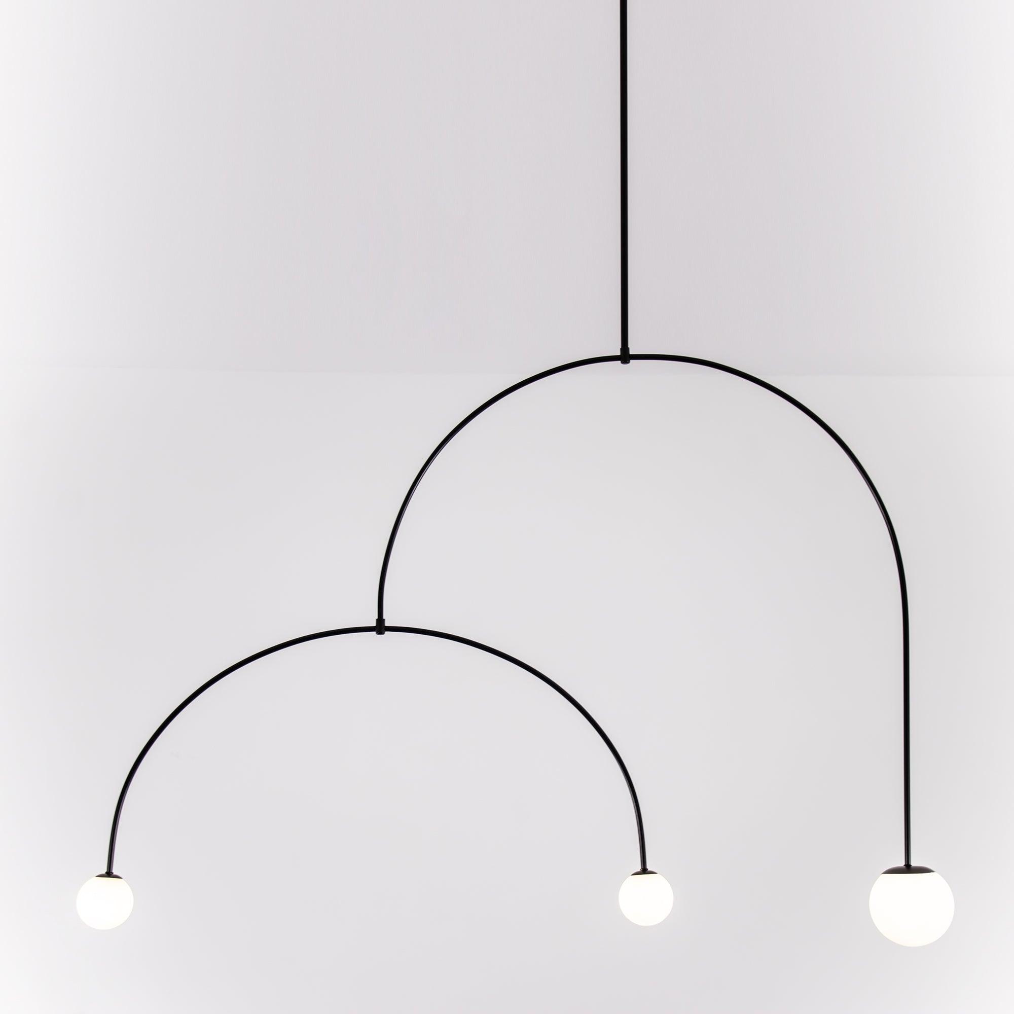 Modern Minimalist Linear Mobile Chandelier with Opal Glass Globes and Black Finish