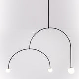 Modern Minimalist Linear Mobile Chandelier with Opal Glass Globes and Black Finish
