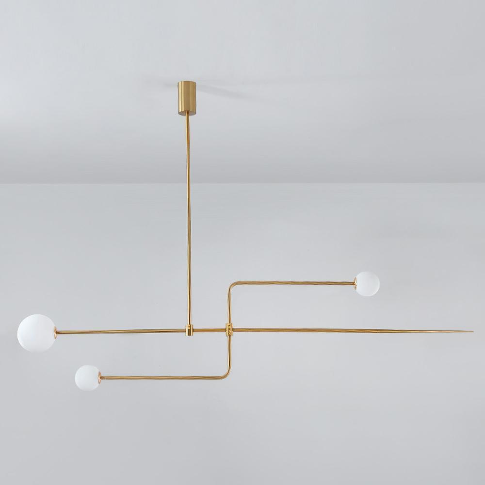 Modern Minimalist Linear Mobile Chandelier with Opal Glass Globes and Black Finish