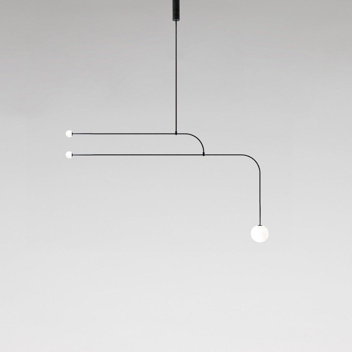 Modern Minimalist Linear Mobile Chandelier with Opal Glass Globes and Black Finish