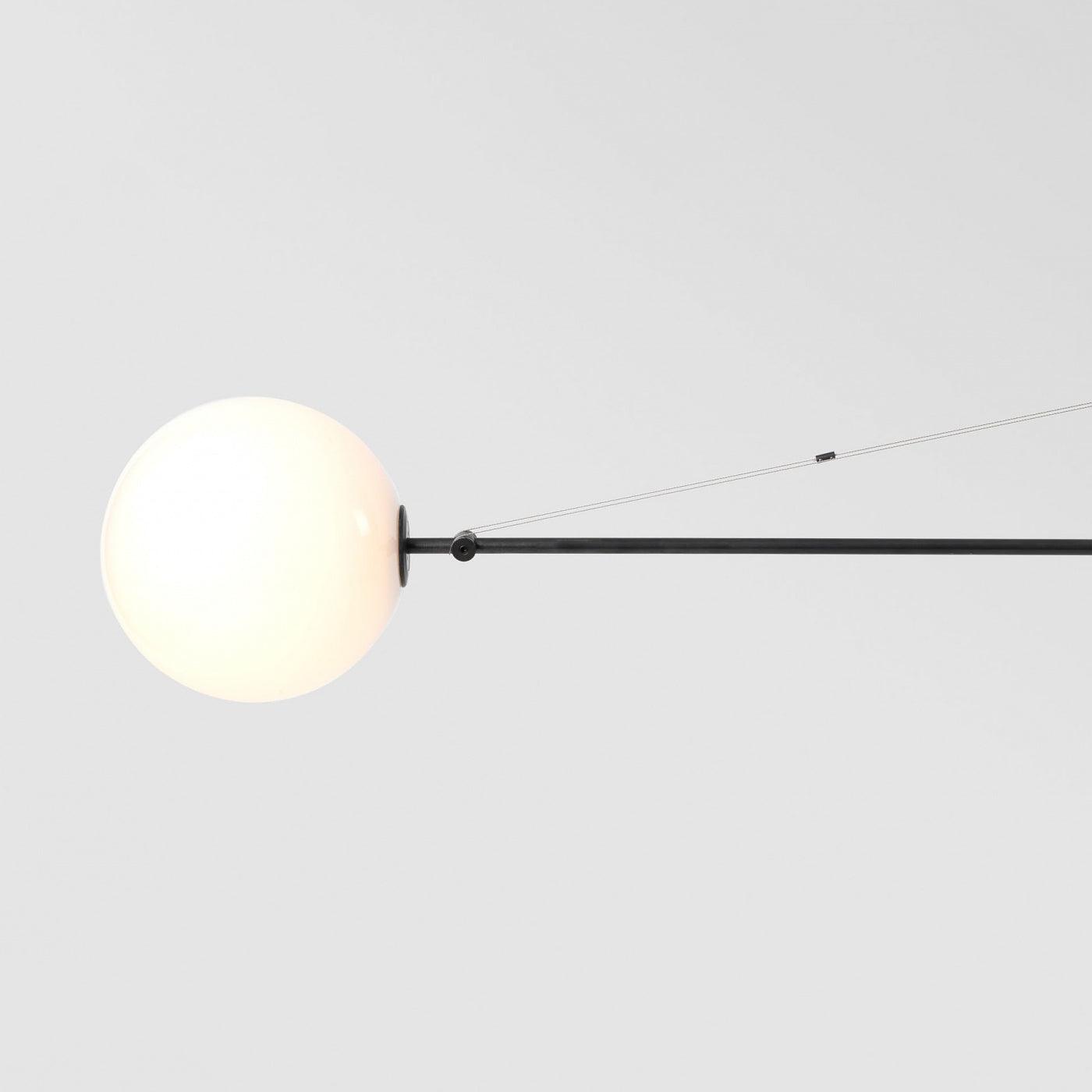 Modern Minimalist Linear Mobile Chandelier with Opal Glass Globes and Black Finish