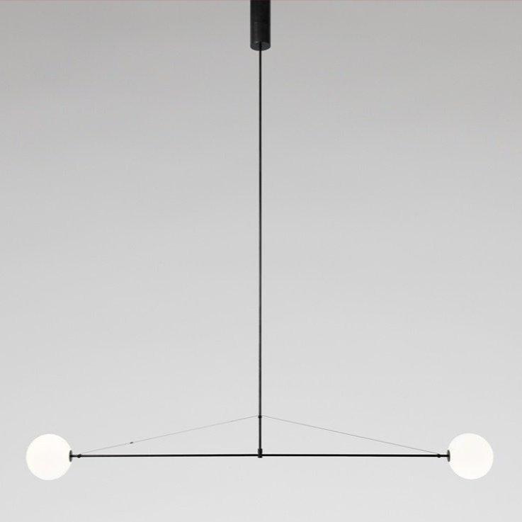 Modern Minimalist Linear Mobile Chandelier with Opal Glass Globes and Black Finish