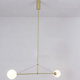 Modern Minimalist Linear Mobile Chandelier with Opal Glass Globes and Black Finish