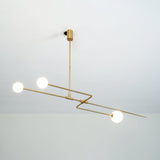 Modern Minimalist Linear Mobile Chandelier with Opal Glass Globes and Black Finish