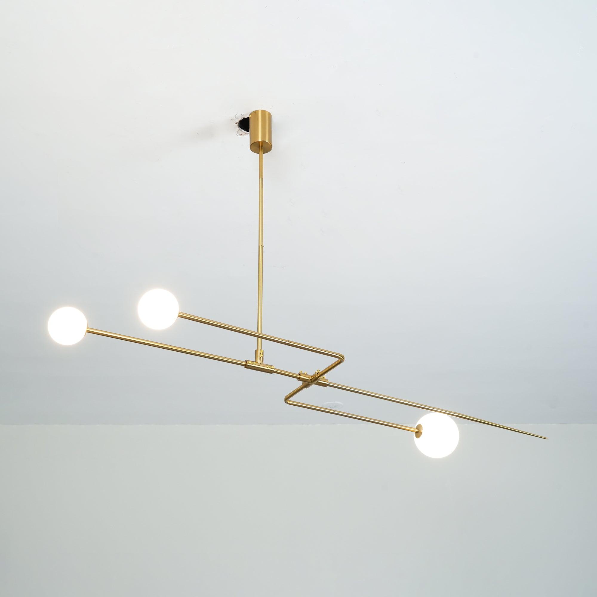 Modern Minimalist Linear Mobile Chandelier with Opal Glass Globes and Black Finish