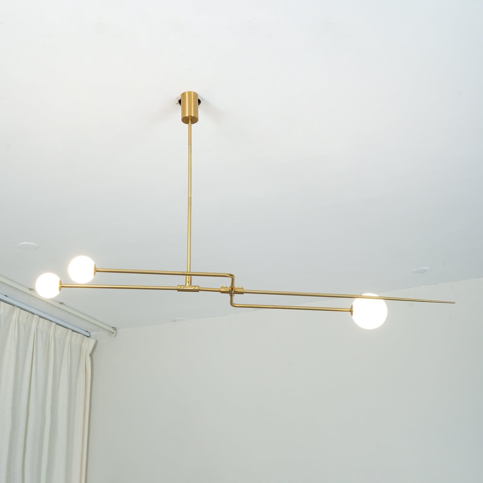 Modern Minimalist Linear Mobile Chandelier with Opal Glass Globes and Black Finish