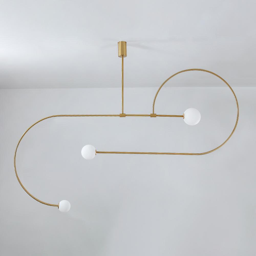 Modern Minimalist Linear Mobile Chandelier with Opal Glass Globes and Black Finish