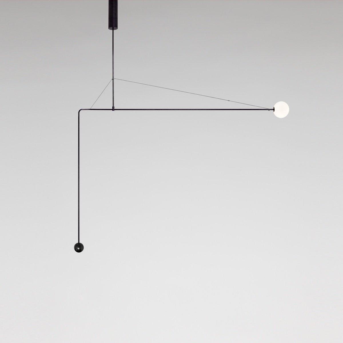 Modern Minimalist Linear Mobile Chandelier with Opal Glass Globes and Black Finish
